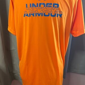 Under Armour Boy’s Bright Orange Tee with Blue Logo